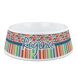 Retro Scales & Stripes Plastic Dog Bowl (Personalized)