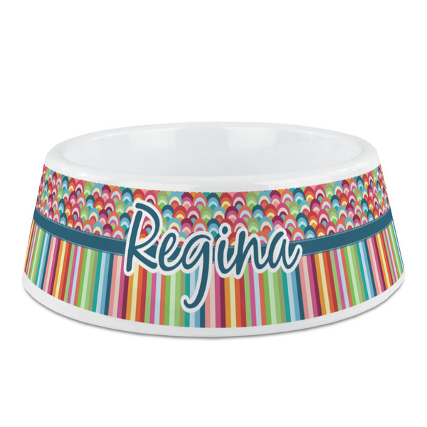 Custom Retro Scales & Stripes Plastic Dog Bowl - Medium (Personalized)