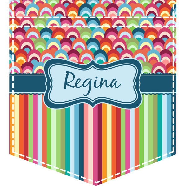 Custom Retro Scales & Stripes Iron On Faux Pocket (Personalized)