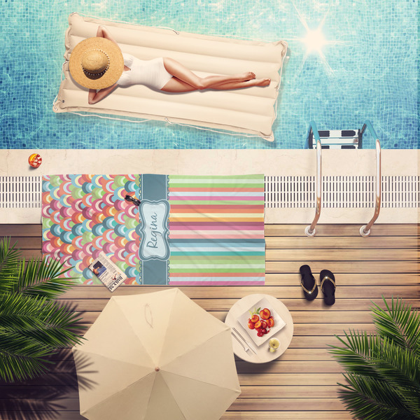 Retro Scales & Stripes Pool Towel Lifestyle