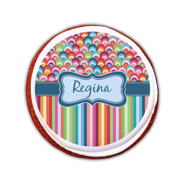 Retro Scales & Stripes Printed Icing Circle - Small - On Cookie