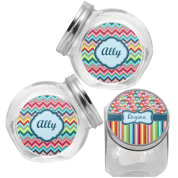 Retro Scales & Stripes Puppy Treat Jar - Top Left Right