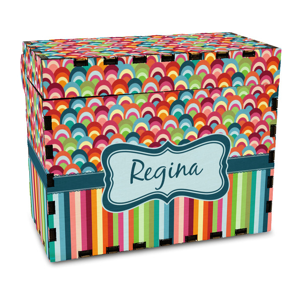 Custom Retro Scales & Stripes Wood Recipe Box - Full Color Print (Personalized)
