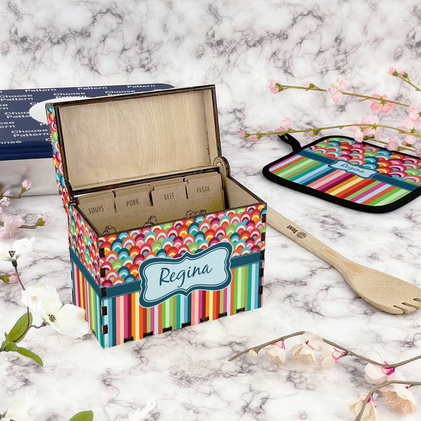 Retro Scales & Stripes Recipe Box - Full Color - In Context