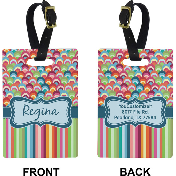 Retro Scales & Stripes Rectangle Luggage Tag (Front + Back)