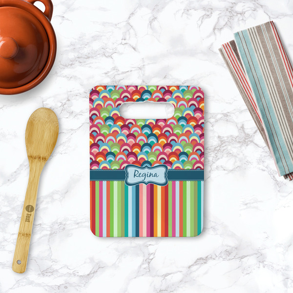 Retro Scales & Stripes Rectangle Trivet with Handle - LIFESTYLE