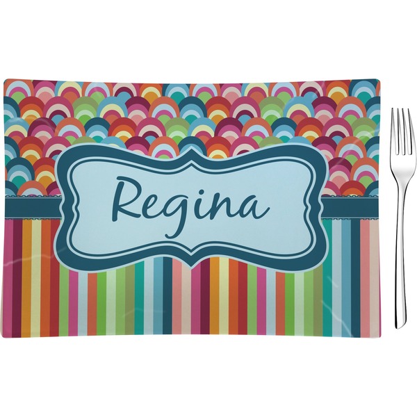 Custom Retro Scales & Stripes Rectangular Glass Appetizer / Dessert Plate - Single or Set (Personalized)