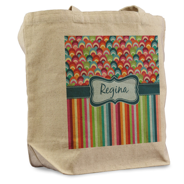 Custom Retro Scales & Stripes Reusable Cotton Grocery Bag - Single (Personalized)