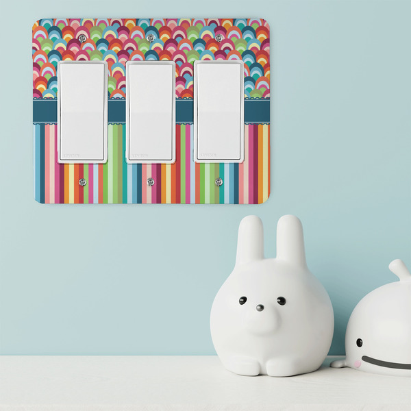 Retro Scales & Stripes Rocker Light Switch Covers - Triple - IN CONTEXT