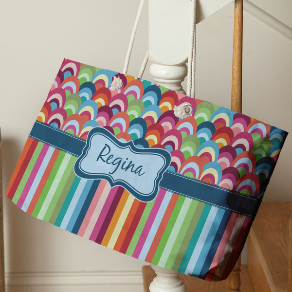 Retro Scales & Stripes Large Rope Tote - Life Style
