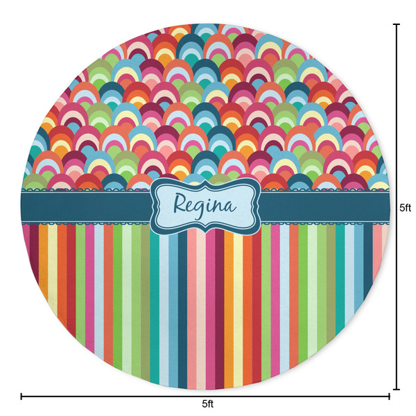 Retro Scales & Stripes Round Area Rug - Size