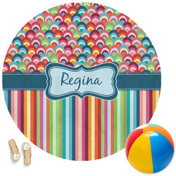 Retro Scales & Stripes Round Beach Towel (Personalized)
