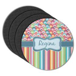 Retro Scales & Stripes Round Rubber Backed Coasters - Set of 4 (Personalized)