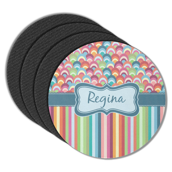 Custom Retro Scales & Stripes Round Rubber Backed Coasters - Set of 4 (Personalized)