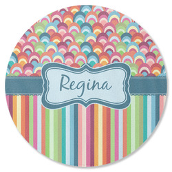 Retro Scales & Stripes Round Rubber Backed Coaster (Personalized)