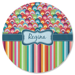 Retro Scales & Stripes Round Rubber Backed Coaster (Personalized)
