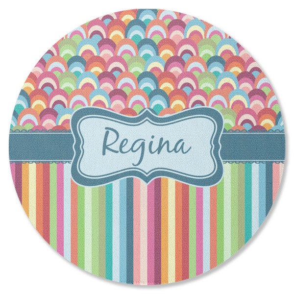 Custom Retro Scales & Stripes Round Rubber Backed Coaster (Personalized)