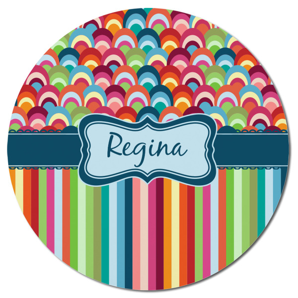 Retro Scales & Stripes Round Fridge Magnet - FRONT