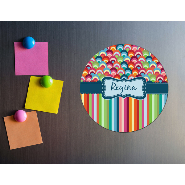 Retro Scales & Stripes Round Fridge Magnet - LIFESTYLE