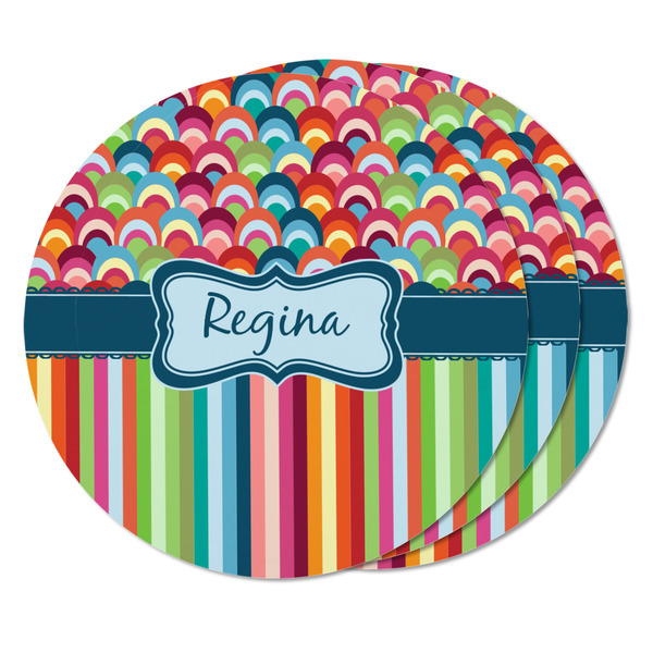 Retro Scales & Stripes Round Fridge Magnet - THREE