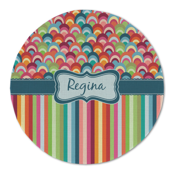 Retro Scales & Stripes Round Linen Placemats - FRONT (Double Sided)