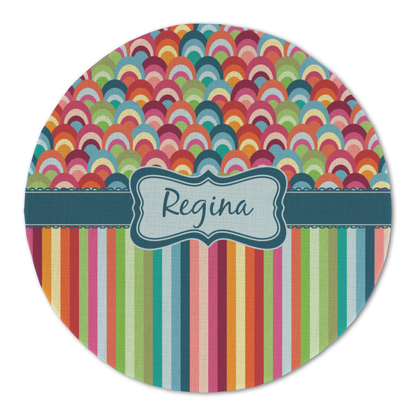 Custom Retro Scales & Stripes Round Linen Placemat (Personalized)