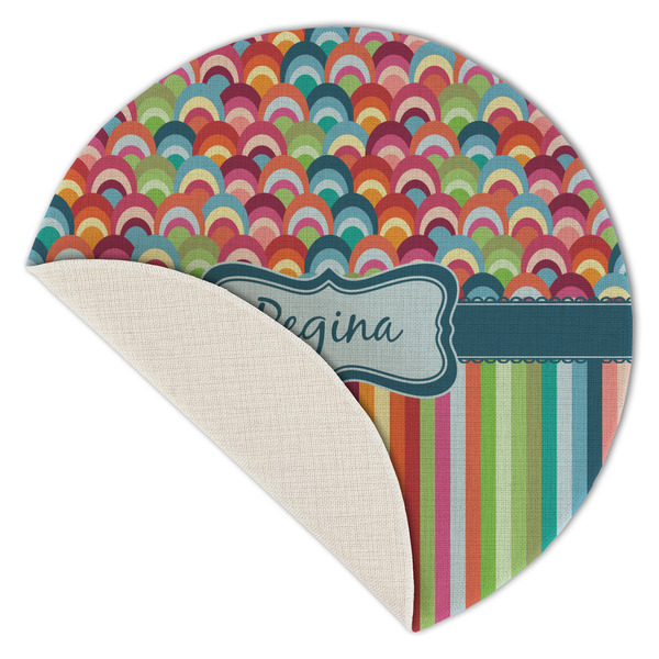 Retro Scales & Stripes Round Linen Placemats - Front (folded corner single sided)