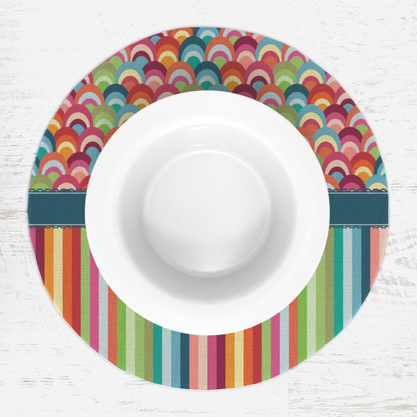 Retro Scales & Stripes Round Linen Placemats - LIFESTYLE (single)