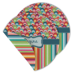 Retro Scales & Stripes Round Linen Placemat - Double Sided (Personalized)