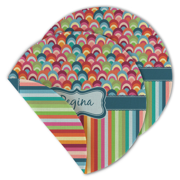Retro Scales & Stripes Round Linen Placemats - MAIN (Double-Sided)