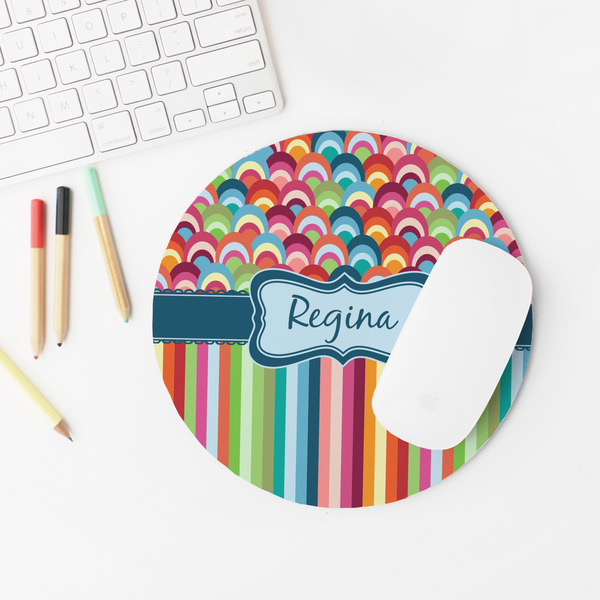 Retro Scales & Stripes Round Mousepad - LIFESTYLE 2