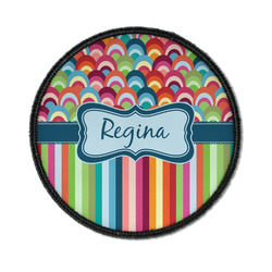 Retro Scales & Stripes Iron On Round Patch w/ Name or Text