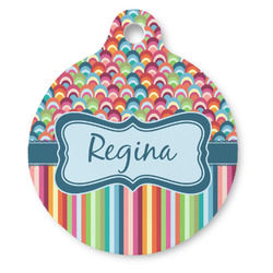 Retro Scales & Stripes Round Pet ID Tag (Personalized)