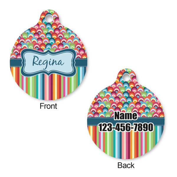 Retro Scales & Stripes Round Pet Tag - Front & Back