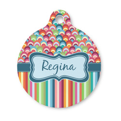 Retro Scales & Stripes Round Pet ID Tag - Small (Personalized)