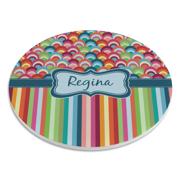 Retro Scales & Stripes Round Stone Trivet - Angle View