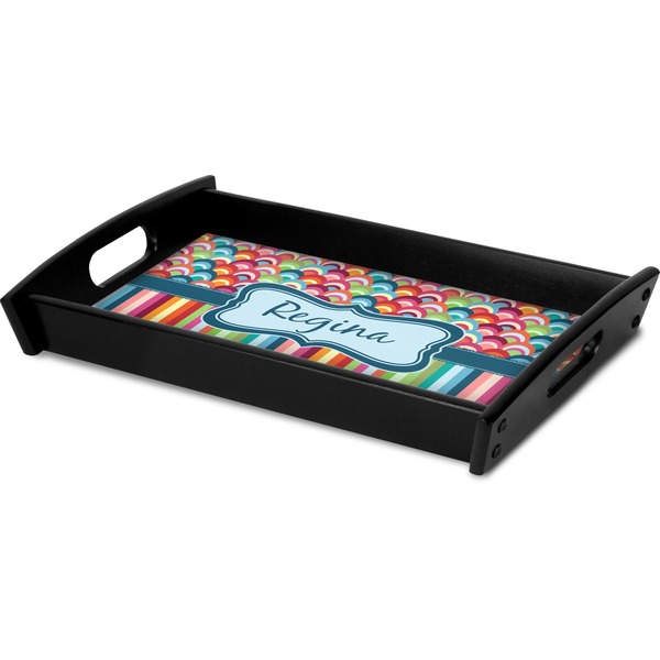 Retro Scales & Stripes Serving Tray Black - Corner