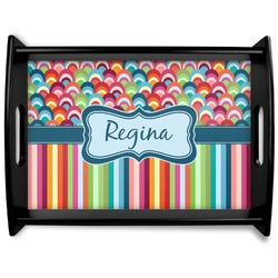 Retro Scales & Stripes Black Wooden Tray - Large (Personalized)