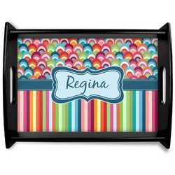 Retro Scales & Stripes Black Wooden Tray - Large (Personalized)