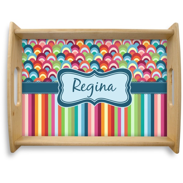 Custom Retro Scales & Stripes Natural Wooden Tray - Large (Personalized)