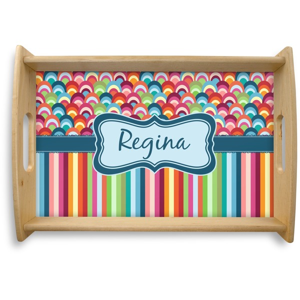 Custom Retro Scales & Stripes Natural Wooden Tray - Small (Personalized)