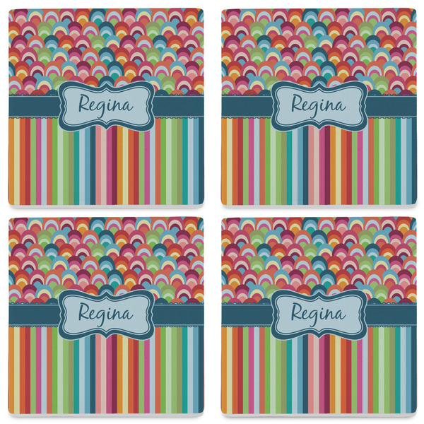 Retro Scales & Stripes Set of 4 Sandstone Coasters - See All 4 View