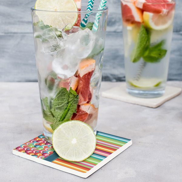 Retro Scales & Stripes Set of 4 Stone Coasters - In Context View