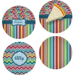 Retro Scales & Stripes Set of 4 Glass Appetizer / Dessert Plate 8" (Personalized)