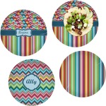 Retro Scales & Stripes Set of 4 Glass Lunch / Dinner Plate 10" (Personalized)