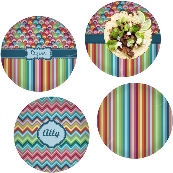 Custom Retro Scales & Stripes Set of 4 Glass Lunch / Dinner Plate 10" (Personalized)
