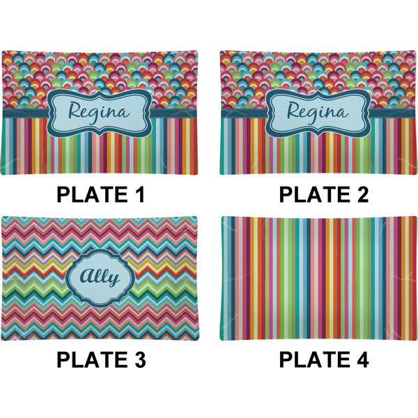 Retro Scales & Stripes Set of Rectangular Dinner Plates (Approval)