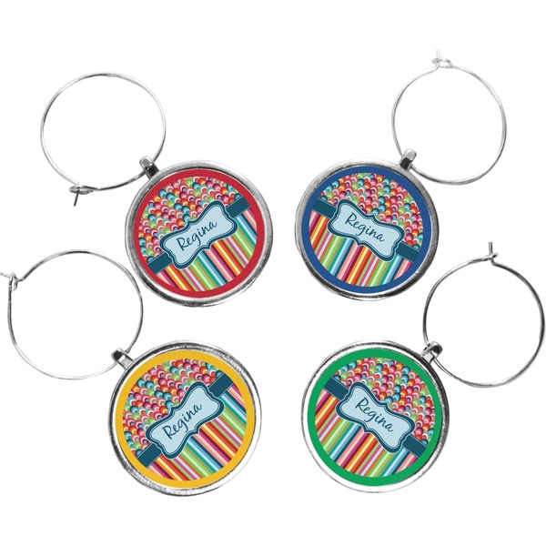 Custom Retro Scales & Stripes Wine Charms (Set of 4) (Personalized)