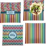 Retro Scales & Stripes Set of 4 Glass Square Lunch / Dinner Plate 9.5" (Personalized)