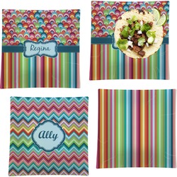 Retro Scales & Stripes Set of 4 Glass Square Lunch / Dinner Plate 9.5" (Personalized)